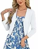 GRACE KARIN Elegante V-Ausschnitt Strickjacke Festlich 3/4 Arm Bolero für Hochzeitsgäste Sommer Frühling Weiß M