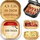 PETHREE Backpapier für Heißluftfritteuse 4,5-7,5L XXL, 100 Stück BPA-frei Verdicktes 20-25cm Airfryer Baking Paper Eckig, Antihaft Wasserdicht Ölfest Luftfritteuse Schalen Zubehör