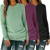 YGOODM Langarmshirt Damen, Casual Sweatshirt Fashion Tshirt Rundhalsausschnitt Basic Longsleeve Longshirt Lässige Tops