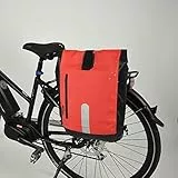 FISCHER 86282 Gepäckträger-Tasche für das Fahrrad, mit Rucksackfunktion, wasserdichtes Material, komfortable Handhabung, mit Reflektoren-Streifen, Rot