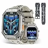 OUKITEL Smartwatch Herren BT80, 1000mAh Akku für 30 Tage Nutzung Militär herrenuhr 5ATM Wasserdicht, 2,13 Zoll AMOLED Display mit Herzfrequenz Schlafüberwachung Kompass Luftdruck, 100+ Sportmodi