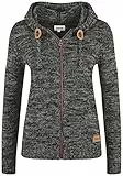 OXMO OXPhiladelphia Damen Strickjacke Grobstrick Cardigan mit Kapuze Reißverschluss 100% Baumwolle Regular fit, Größe:S, Farbe:Black (799000)