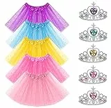 URAQT Mädchen Tutu Rock, 5 Stück Mädchen Prinzessin Kleid Ballettrock, Cosplay Kostüme Kinder mit 5 Stück Krone für Halloween Karneval Geburtstag Party (3-8 Jahre)