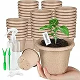 IGKYIVO 50 Stück Anzuchttöpfe 11cm Biologisch Abbaubare Töpfe Torftöpfe Anzucht Saatgut Töpfe mit 100pcs Kunststoffetiketten 1pcs Sprühflasche für Pflanzenanzucht Samen Blumen Obst Gemüse