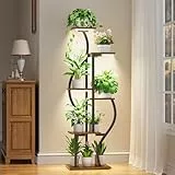 JUSTOGO Pflanzenständer für den Innenbereich, mit Wachstumslichtern, 6-stöckiges Metall-Pflanzenregal für mehrere Pflanzen, Eckregal und Heimdekoration, Blumenregal für Garten, Terrasse, Wohnzimmer