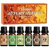 SALKING Herbst Ätherische Öle Set, 6x10mL 100% Bio Aromatherapie Duftöl GeschenkSet für Diffuser, Luftbefeuchter Aroma Therapie, Massage, Kürbisgewürz, Vanille, Waldkiefer, Apfelwein, Zimt, Zimtkekse