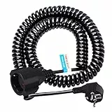Verlängerungskabel Spiral, Verlängerungskabel 10m, 0,8m auf 10m dehnbares Schutzkontakt Spiralleitung, Eurostecker Spiralkabel, Spiralkabel Schutz (250V/16A, Schwarz)