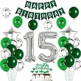 Ohaoduo Luftballons 15. Geburtstag Junge Mädchen Dekoration Grün Silber Tortendeko Geburtstag 15 Junge Deko 15. Mädchen Party Deko Grün Geburtstagsdeko 15 Jahre Luftballon
