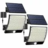 MPJ Solarlampen für Außen, 105 LED Solarleuchte Aussen mit Bewegungsmelder, IP65 Wasserdichte, 125°Beleuchtungswinkel, Solar Wandleuchte für Garten mit 5m Kabel-2 Stücke