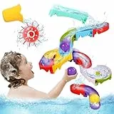 Nuheby Badewannenspielzeug Badespielzeug ab 2 3 4 Jahre DIY Kugelbahn (größere Kugeln) mit Wasserrad Saugnäpfe Badewannenspielzeug Baby Murmelbahn Wasserspielzeug Kinder Badewanne Kinder Baby Geschenk