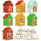 WEDNOK 7 Sets Lebkuchenhaus Bastelset Kinder Lebkuchenmann Holz Bausatz 3D Weihnachten Kreativsets Holzbausatz Basteln DIY Holzbastelset zum Bemalen für Jungen Mädchen Weihnachten