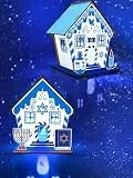 APODESS 4SET LED Chanukka Teelichthaus Holz Bemalen Chanukka Leuchter mit LED Kerzen Chanukkia Bastelset Kinder Hanukkah Menorah Basteln Teelichthalter Haus Holz für Jungen Mädchen Jüdisches Judentum