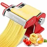 Sailnovo Nudelmaschine Pasta Maker 180 Aluminiumlegierung mit 9 Einstellbaren Stärkeeinstellungen und 2 Schneidern, Nudelmaschine Manuell für Spaghetti, Fettuccini, Lasagne, Geschenk (Rot)