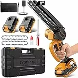 JYGMPRO Mini Kettensäge mit Akku, 6 Zoll Akku Kettensäge, 2 Akkus 4.0Ah, für Gartenscheren Astschere Holzschneiden