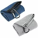 Giantree Golf Handtuch Zum Reinigen, 2 Stück dreifach gefaltetes Golf-Handtuch, Mikrofaser-Golf-Handtuch (30 x 30 cm) mit Karabiner-Clip Sehr saugfähig Golf Reinigungstuch(grau+blau)