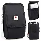 Canvas Dual Phone Holster für Gürtel-Flip-Handyhülle für iPhone 14 Pro Max 15 Pro Max Galaxy S23 S24 universelle Smartphone-Tasche mit Gürtelschlaufe Clip für Männer magnetische Klappentasche