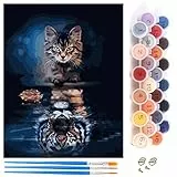 Komicea Malen Nach Zahlen Erwachsene Kinder Anfänger, ab 7 8 9 10 Jahre Mädchen Kit mit Pinsels und Farbe, als Geburtstag Geschenk für Home Deko (Tiere Katze Tiger, 40x50cm)