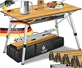 KESSER® Campingtisch faltbar Klapptisch mit Aluminiumrahmen Aufrollbare Tischplatte Falttisch klappbar Höhenverstellung 120x70cm - bis 100kg inkl. Tragetasche mit Trageband & Netztasche, Holz-Optik