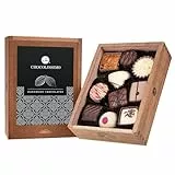 CHOCOLISSIMO Schokolade Geschenk - Pralinen Geschenk - 10 Stück, in Holzbox - Geschenkidee Weihnachten, Geburtstag - für Mann, Männer, Vater, Frau, Frauen, Mutter, Vatertag, Muttertag - Elegance Black
