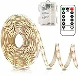 CCILAND LED Streifen Batterie, 3 Meter 90 LED Strip Batteriebetrieben mit 8 Modi Timer Fernbedienung, Dimmbar LED Band Schneidbar für Zuhause Deko (Warmweiß)