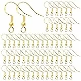 TOAOB 50 Stück 18 mm Ohrhänger 925 Silber Golden Ohrhaken Ohrring Haken Hypoallergene Ohrhaken Ohrringe Zubehör mit Perlen und Spule für DIY Ohrhänger Schmuckherstellun