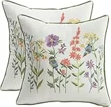 Tosleo Bestickte Kissenbezüge, 45x 45 cm, 2 Stück, Blumen-Kissenbezüge, Moderne dekorative quadratische Kissenbezüge für Sofa, Couch, Schlafzimmer, Wohnzimmer, Auto (Vögel und Blumen)