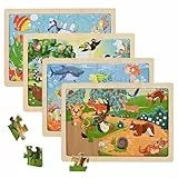 Wooderma Tiere Puzzle ab 3 4 5 Jahre, 4x24 Teilen Holzpuzzles für Kinder, Kinderpuzzle Holz Puzzles Kinderspielzeug, Vorschule Lehrreiches Spielzeug Montessori, Geschenke für Kinder Mädchen Jungen