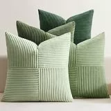 EMEMA Kissenbezug Kordsamt 4er Set Patchwork Kissenhülle 40x40 cm Zierkissenbezug Dekokissen Sofakissen Kord Dekorative Kissen für Sofa Sessel Zuhause Schlafzimmer Grün Serie