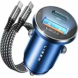 LISEN 54W Blau Zigarettenanzünder USB C Mit 60W Kabel PD&QC3.0 Auto Ladegerät