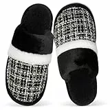 GOEWY Hausschuhe Damen Herren Winter Plüsch Wärme Pantoffeln Weiche Flache Memory Foam Home Rutschfeste Slippers(Chic Black,40/41EU)