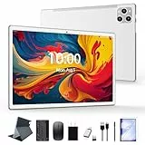 KADYBE Android Tablet 10 Zoll, 16(8+8) GB + 128GB(1TBTF), 2 in 1 Tablet mit Tastatur Stift und Maus, 5G WiFi Tablets PC, 21MP, Octa-Core 2.0GHz, 8000mAh, 1080FHD IPS, GPS, BT5 - Silber