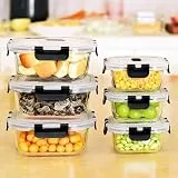 ERUIV Aufbewahrungsbox Küche, Frischhaltedosen, Vorratsdosen Glas mit Deckel Set, Spülmaschinen, Mikrowellen & Gefrierschrankfreundlich - Auslaufsicher, BPA-frei, 6er und 1 Reinigungsschwamm