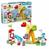 LEGO DUPLO Peppa Wutz Jahrmarkt - Montessori Spielzeug - Motorikspielzeug für Kinder ab 2 Jahren - Vorschule Spiele mit Riesenrad, Rutsche & 3 Figuren inkl. Mollie Mieze & Klausi Kläff 10453