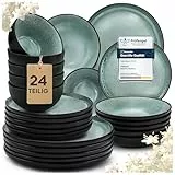 Twinzee Steingut Geschirrset 24-teilig für 6 Personen - Schüssel- und Teller Set - Tafelservice Mikrowellengeeignet aus Steinzeug - Riviera Kollektion