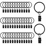 40 Stück Gardinenringe, Vorhangringe mit Clips, Metallklammern Vorhang Clip 30mm für Vorhänge und Gardinenstangen, Black