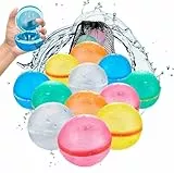 FemKey Wasserbomben Wiederverwendbar, 12 Stück Wiederverwendbare Wasser Bomben Selbstschließend, Set Wasserballons Splash Bälle schnelles Befüllen für Sommerfest, Wasserparty, Strand, Schwimmpool