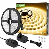 Lepro LED Strip 5M, Warmweiß 3000K Dimmbar, 300 LEDs, 12V Selbstklebend, IP20 Band, Flexible DIY Leiste, Lichtband Kette Mit Netzteil für Innen Küche Dekoration
