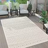 Paco Home Outdoor Teppich wetterfest & langlebig Moderne Boho-Designs mit 3D-Effekt Skandi-Look UV-beständig & robust für Balkon, Garten, Wohnzimmer & Küche, Grösse:160x220 cm, Farbe:Creme