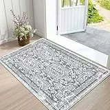 Enyhom Teppich Klein 60 x 90cm, Waschbar Schmutzfangmatte Innen rutschfest Fußmatte Vintage Teppich Eingangsteppich Fussmatte für Flur Eingang Haustier, Grau