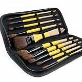 ARTIFY Pinsel-Set 10 Stück Ross- und Nylonhaar Aquarell, Premium Pinsel-Set mit Tragetasche, ideal für Acryl, Öl, Aquarell und Gouache-Malerei, Gelb