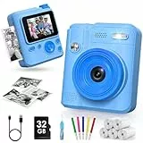 Gofunly Sofortbildkamera Kinder, 1080P HD Kinderkamera Sofortbildkamera mit 32GB Karte & DruckerPapier, Kamera Kinder Sofortdruck Kinderspielzeug Geschenke für Jungen und Mädchen 3-12 Jahre