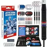 WINMAU Darts – PDC Ultimate Set - 22g Profi Messing Dartpfeile Metallspitze Satz Und Zubehör - Beinhaltet Dart-Flüge, Dart-Schäften, Steeldarts Spitzenschärfer & Schwarz Transparentem Kunststoff Fall