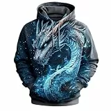 RUMAOZIA Herren Kapuzenpullover Sweatshirt mit 3D Drachen Bedruckt Raglan Hoodie mit Kapuze Casual Classic Farbabstimmung Hoody Modisch Langarmshirt Basic Pullover Große Größe Freizeitspullover