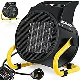 MASKO® Elektroheizer Heizlüfter Bauheizer Keramik Heizstrahler elektrisch Heizgerät mit Thermostat Elektroheizer mit 3 Heizstufen, Heizgebläse für Innen- und Außeneinsatz (Gelb, 2 KW - Rund)