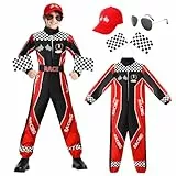 Crazycos Rennfahrer Kostüm Jungen 3PCS Rennfahrer Kostüm Kinder Halloween Dress Up Overall Jumpsuit für Kind Karneval, Party, Cosplay