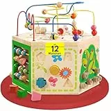 EverEarth 7 in 1 großer Motorikwürfel aus nachhaltigem Holz - Kinderspielzeug mit Motorikschleife 39 x 35,5 x 41 cm - Kinder Spiele Center mit unbedenklichen Wasserfarben - Spielwürfel EE33285