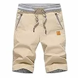 Tansozer Kurze Hosen Herren Shorts Herren Sommer Chino Gummizug Khaki XL