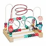 Relaxdays Motorikschleife, Holz Motorikspielzeug, Design C, Kinder ab 1 Jahr, Holzspielzeug für Mädchen & Jungen, bunt