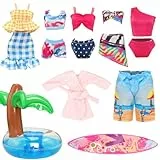 Miunana 9 Puppenkleidung Puppenzubehör = 1 Badehose + 1 Surfbrett für Jungen Puppen + 1 Strandkleidung + 4 Badeanzug + 1 Bademantel + 1 Rettungsring für Puppen