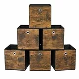 SONGMICS Aufbewahrungsbox, 6er Set, Ordnungsboxen, Oxford-Gewebe, Faltbox, 33 x 33 x 33 cm, Stoffbox, für Würfelregal, Organizer für Kleidung, vintagebraun-schwarz RFB133B01